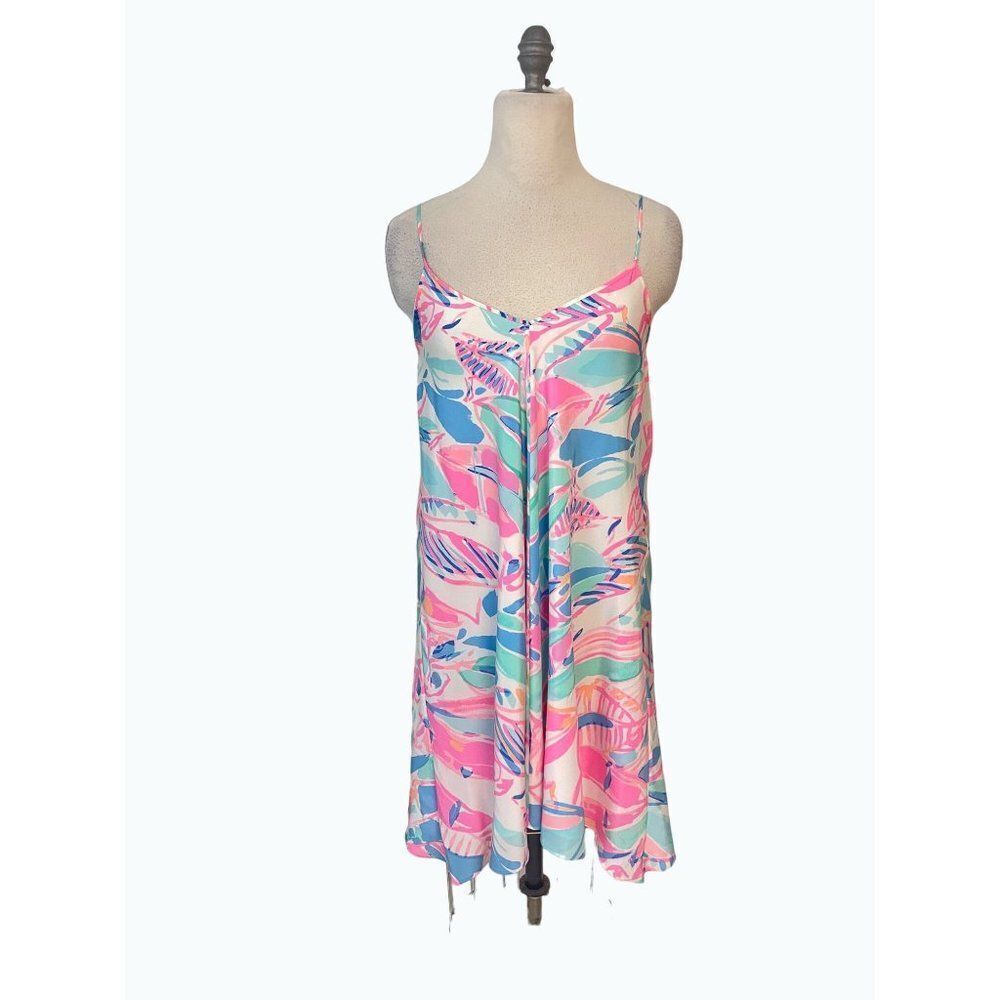 Lilly Pulitzer Out to Sea Clara Silk Slip Dress Pink Blue Floral XXS - Picture 2 of 7